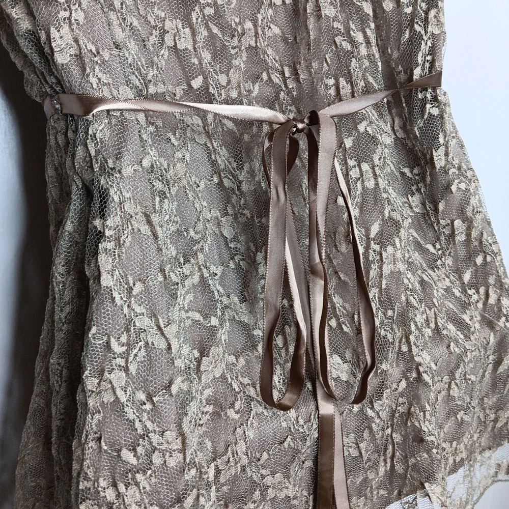 IZ Byer California Y2K Babydoll Top L Taupe Lace Overlay Forest Fairy Grunge - Picture 5 of 10